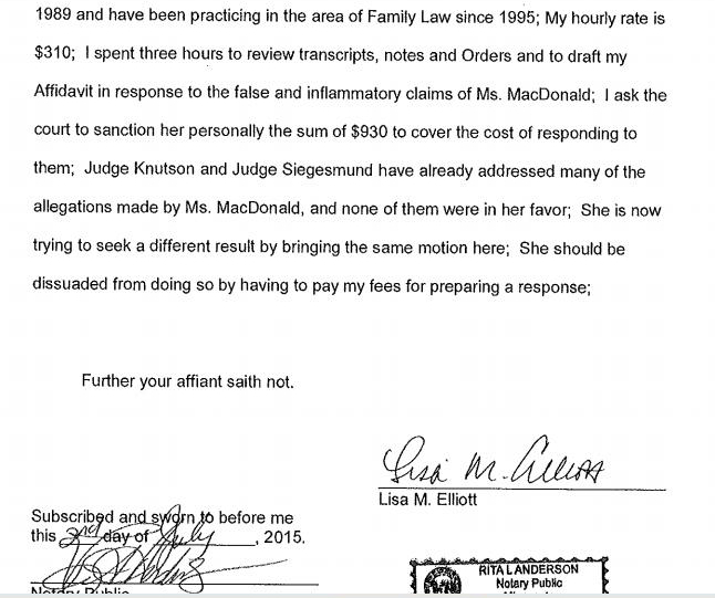 Responsive Affidavit, Lisa Elliot, 7/2/2015